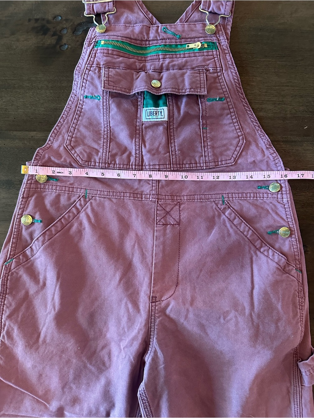 Liberty Rose-Pink Overalls with green accents Size S - Picture 9 of 15